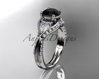 Heart Diamond Proposal Ring For Her Black Diamond Engagement Ring 14k White Gold Wedding Ring Anniversary Gift