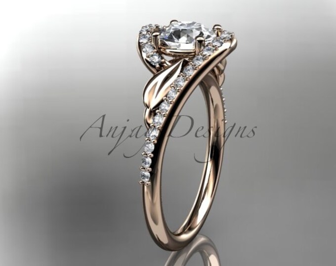 1 CT Round Lab Grown Diamond Nature Inspired Engagement Ring Leaf Diamond Ring Unique Design Diamond Ring