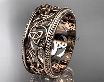 Celtic Wedding Band 14K Rose Gold Trinity Knot Women's Ring Irish Knot Wedding Band Nature Inspired Bridal Ring