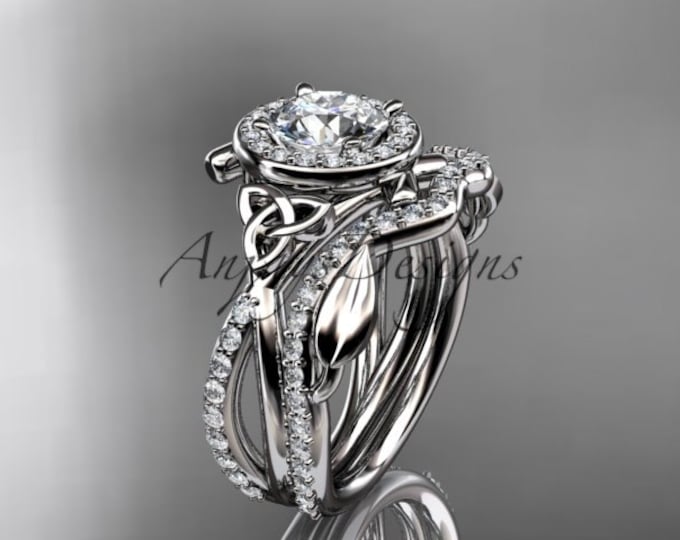 Nature Inspired Engagement Set 1 Carat Lab Grown Diamond Celtic Ring 14k White Gold IGI Certified