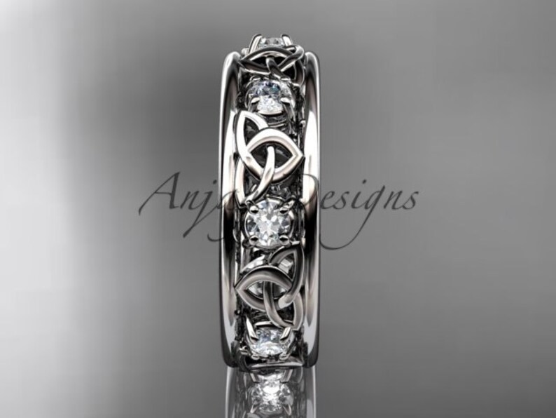 Celtic Ring 14kt white Gold Celtic Trinity Knot Wedding band Engagement Ring image 2