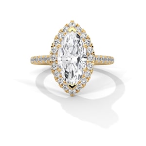 2 Carat Marquise Cut Lab Grown Diamond Halo Engagement Ring F VS2 IGI Certified Unique Proposal Ring 14k Yellow Gold 6 Prong