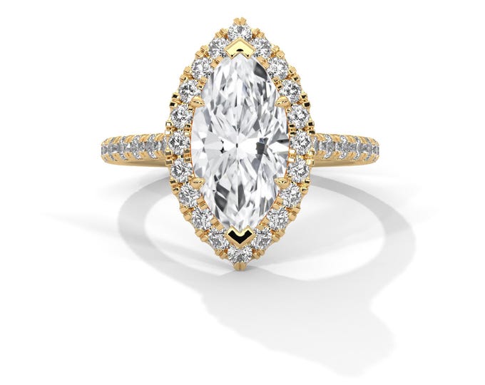 2 Carat Marquise Cut Lab Grown Diamond Halo Engagement Ring F VS2 IGI Certified Unique Proposal Ring 14k Yellow Gold 6 Prong