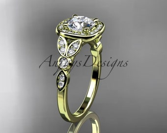 Round Moissanite Halo Engagement Ring Diamond Halo Wedding Ring 14k Yellow Gold Anniversary Promise Ring For Her