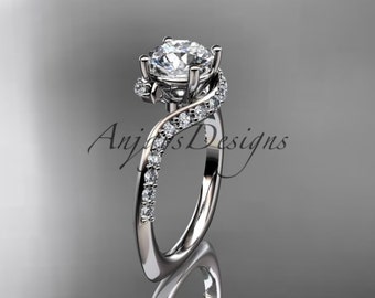 Round White Sapphire Engagement Ring 14k White Gold Prong Set Diamond Alternative Women's Wedding Ring