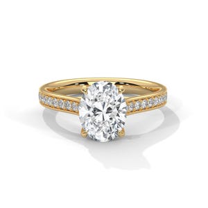 2 Carat Oval Diamond Engagement Ring 14k Yellow Gold Thin Minimalist Ring 2 CT Lab Grown Diamond