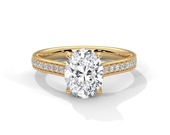 2 Carat Oval Diamond Engagement Ring 14k Yellow Gold Thin Minimalist Ring 2 CT Lab Grown Diamond