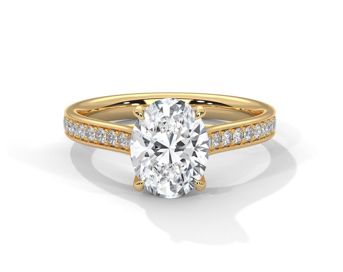 2 Carat Oval Diamond Engagement Ring 14k Yellow Gold Thin Minimalist Ring 2 CT Lab Grown Diamond