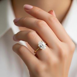 3 Carat Oval Cut Engagement Ring Oval Lab Grown Diamond Ring 18K Yellow Gold Solitaire Ring Dainty Minimalist Ring