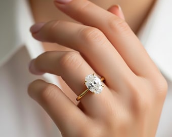 3 Carat Oval Cut Engagement Ring Oval Lab Grown Diamond Ring 18K Yellow Gold Solitaire Ring Dainty Minimalist Ring