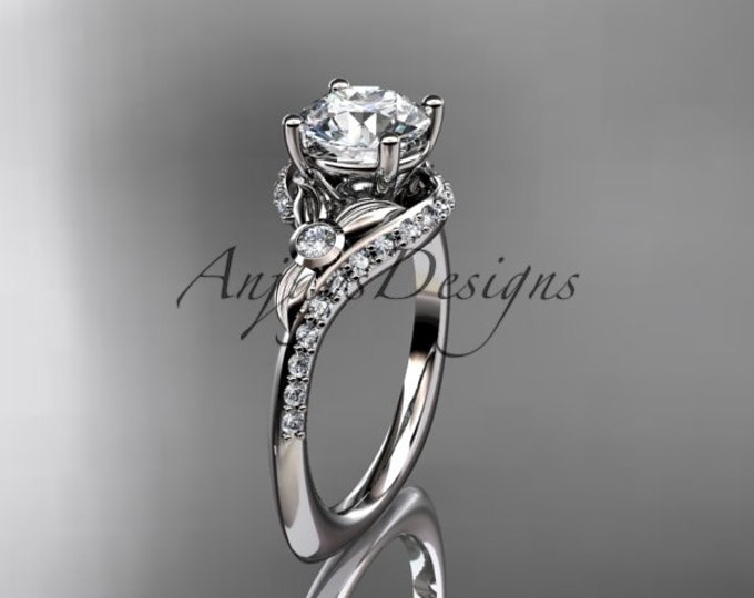 1 Carat Round Lab Grown Diamond Leaf Engagement Ring Unique Nature Inspired Diamond Ring IGI Certified 14k White Gold