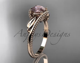 14k Gold Pink Morganite Engagement Ring 1CT Round Cut Natural Morganite Gemstone Wedding Ring Nature Inspired Dainty Ring
