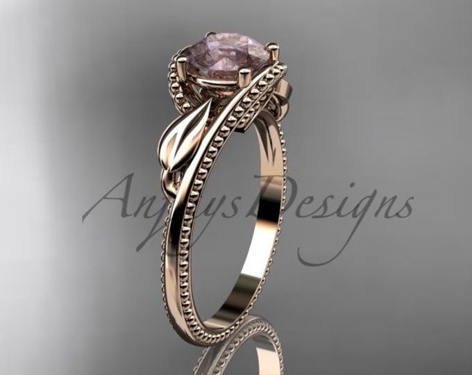 Leaf Petal Engagement Ring 14K Rose Gold Morganite Engagement Ring Unique 14l Rose Gold Ring