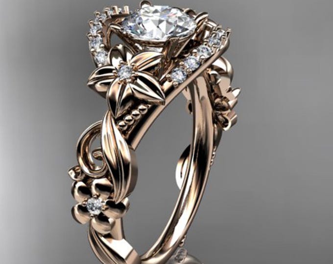Flower Engagement Ring Floral Wedding Ring Rose Gold Ring Moissanite Ring Anniversary Ring Women's Wedding Ring Unique Ring