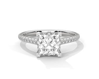 2 Carat Princess Cut Lab Created Diamond Engagement Ring 14k White Gold IGI Certified Eternity Ring