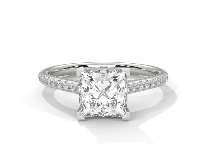 2 Carat Princess Cut Lab Created Diamond Engagement Ring 14k White Gold IGI Certified Eternity Ring