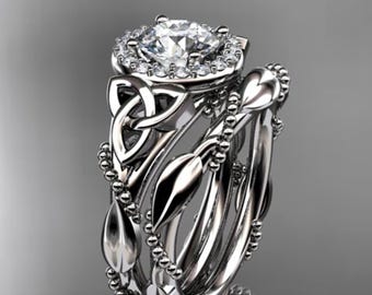 Diamond Celtic Wedding Ring Set Irish 1 Carat Lab Grown Diamond Ring Nature Inspired IGI Certified