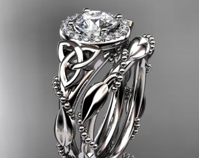 Diamond Celtic Wedding Ring Set Irish 1 Carat Lab Grown Diamond Ring Nature Inspired IGI Certified
