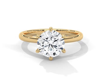 2 Carat IGI Certified D VS1 Round Brilliant Lab Diamond Solitaire Engagement Ring 6 Prong 14k Yellow Gold