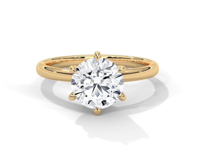 2 Carat IGI Certified D VS1 Round Brilliant Lab Diamond Solitaire Engagement Ring 6 Prong 14k Yellow Gold