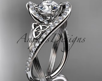 Celtic Engagement Ring Unique 1ct Lab Grown Diamond Irish Ring 14k White Gold