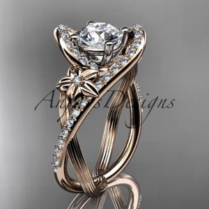 Unique Flower Engagement Ring For Women 14k Rose Gold White Sapphire Handmade Wedding Ring 14k Rose Gold