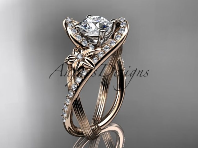 Unique Flower Engagement Ring For Women 14k Rose Gold White Sapphire Handmade Wedding Ring 14k Rose Gold