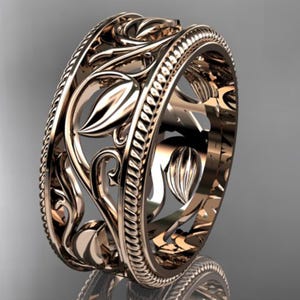 Leaf Wedding Band 14k Rose Gold Unique Handmade Nature Inspired Promise Ring Botanical Anniversary Ring