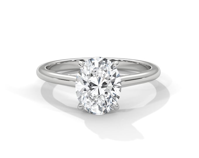 2 Carat Oval Diamond Solitaire Engagement Ring Lab Diamond Engagement Ring Thin Engagement Ring 2.0MM Minimalist Ring 14k White Gold