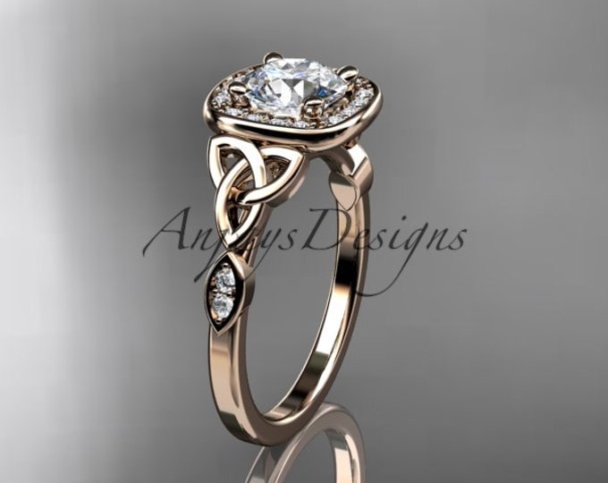 Celtic Engagement Ring 1 CT Round Lab Grown Diamond Halo Ring 14k Rose Gold CVD Diamond