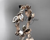 Unique leaf and vine Wedding Ring 14kt Rose Gold Diamond leaf Wedding Ring Engagement Ring Wedding band