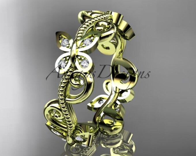Unique Fancy Diamond Butterfly Wedding Band 14k Solid Gold Nature Inspired Art Deco Ring For Women Anniversary Gift