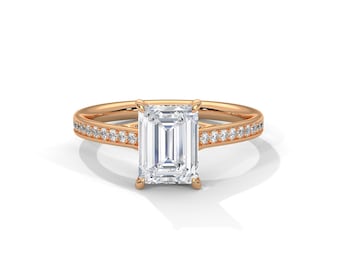 2 Carat Emerald Cut Diamond Engagement Ring Lab Grown Diamond Ring VS1 E 14k Rose Gold IGI Certified