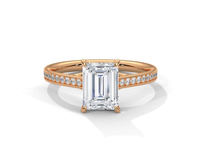 2 Carat Emerald Cut Diamond Engagement Ring Lab Grown Diamond Ring VS1 E 14k Rose Gold IGI Certified