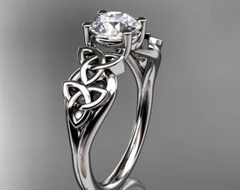Celtic Engagement Ring 1 Carat Round D VS1 Lab Grown Diamond Solitaire Ring Trinity Knot Ring 14k White Gold