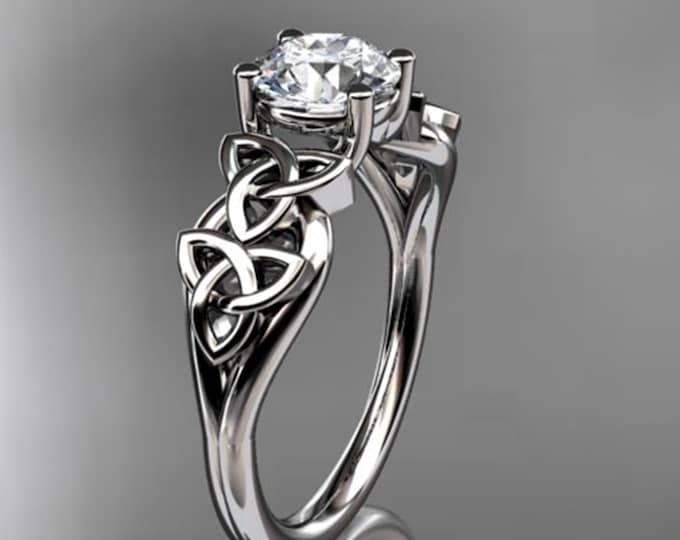Celtic Engagement Ring 1 Carat Round D VS1 Lab Grown Diamond Solitaire Ring Trinity Knot Ring 14k White Gold