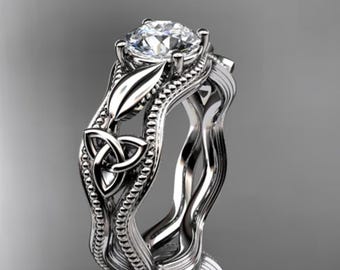 Celtic Engagement Ring 14k White Gold Diamond Trinity Knot Ring 1 Carat Lab Grown Engagement Ring