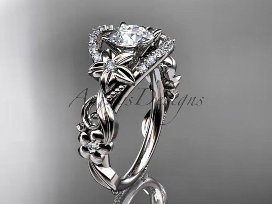 Organic Engagement Ring Flower Wedding Ring Diamond Floral Ring Unique