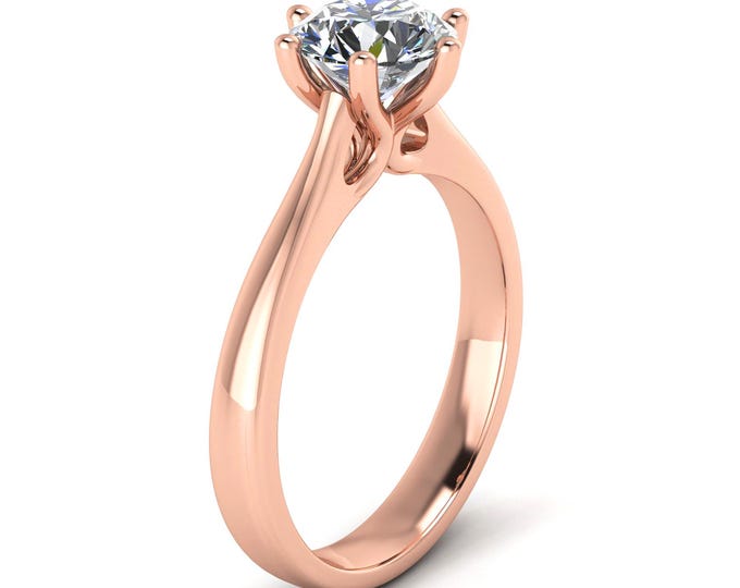 2 Carat Round E VS1 Lab Grown Diamond 6 Prong Solitaire Ring Cathedral Ring 14k Rose Gold Engagement Ring IGI Certified