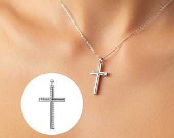 Diamond Cross Pendant 14K White Gold Cross Necklace Lab Grown Diamond