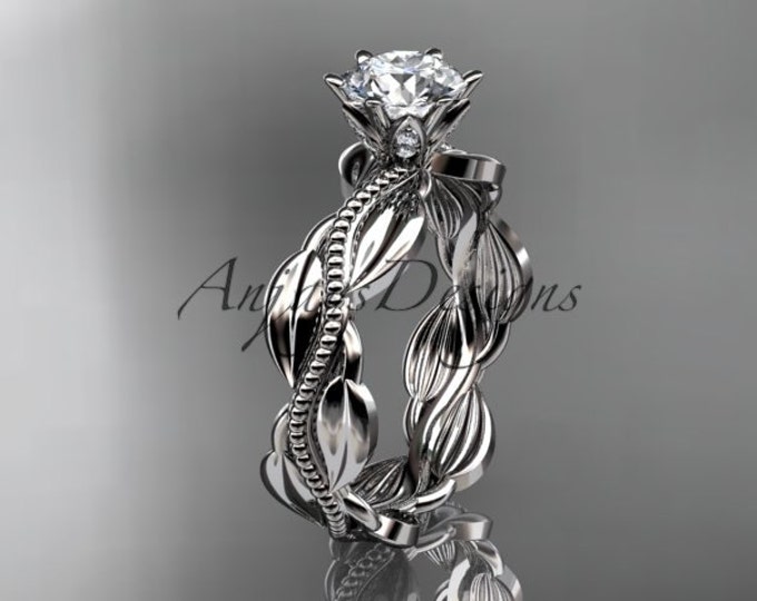 Unique Nature Inspired Diamond Ring 14k White Gold Leaf Vine Engagement Ring 1 CT Lab Grown Diamond Wedding Ring