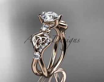 Women's Unique Rose Gold 14k Celtic Engagement Ring Forever One Moissanite Bridal Promise Ring