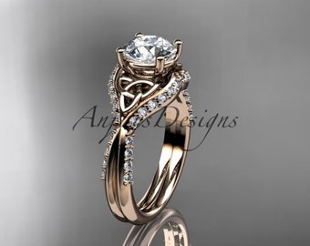 14k Rose Gold Moissanite Engagement Ring Vintage Celtic Engagement Ring