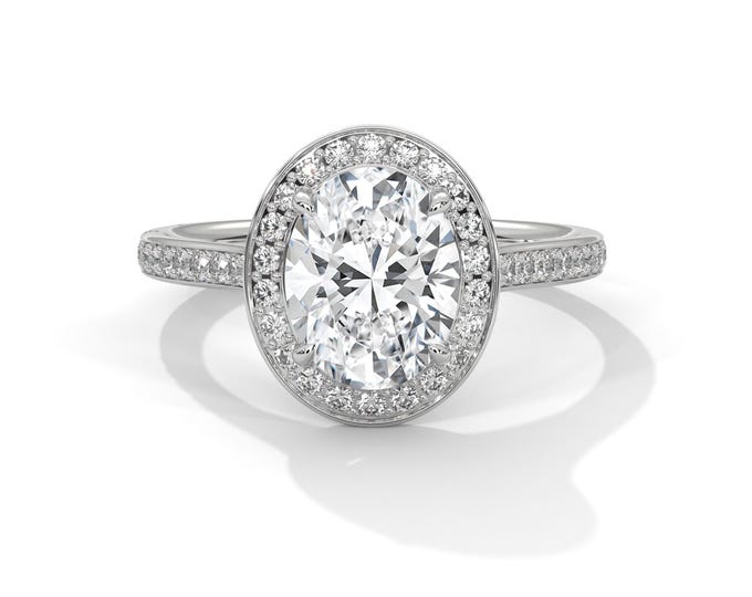 2 Carat Oval Lab Grown Diamond Engagement Ring E VS1 Lab Diamond IGI Certified Minimalist Oval Halo Ring 14k White Gold