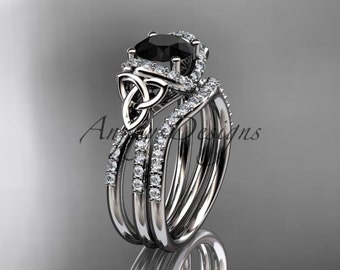 Diamond Wedding Ring Set For Women 14k White Gold Celtic Trinity Knot Triquetra Irish Style Engagement Set For Her