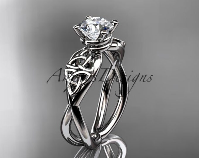 Celtic Engagement Ring Trinity Knot Engagement Ring 14k White Gold Ring Lab Diamond Wedding Ring
