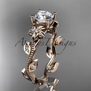 Nature inspired Ring 14kt Rose Gold Diamond leaf and vine Wedding Ring Engagement Ring Nature Inspired Jewelry image 1