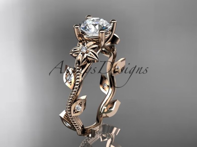 Nature inspired Ring 14kt Rose Gold Diamond leaf and vine Wedding Ring Engagement Ring Nature Inspired Jewelry image 1