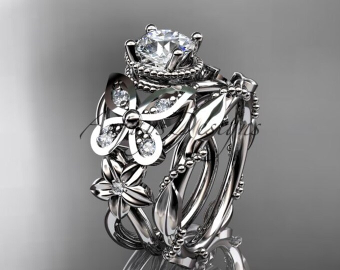Butterfly Engagement Set 1 Carat Lab Grown Diamond Bridal Set 14k White Gold