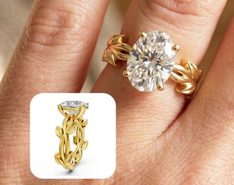2 Carat Oval Engagement Ring Nature Inspired Wedding Ring Lab Grown IGI Certified 18k Yellow Gold